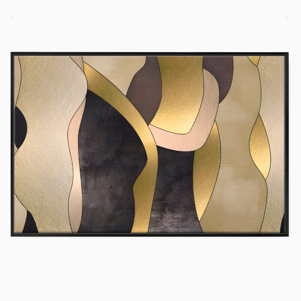 Tablou canvas cu tablou canvas cu forme abstracte aurii, in rama de aluminiu negru